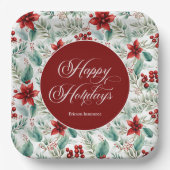 Corporate Christmas Party Greenery Poinsettia  Pappteller (Vorderseite)