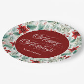 Corporate Christmas Party Greenery Poinsettia Pappteller (Schrägansicht)