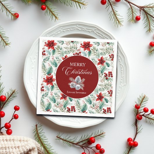 Corporate Christmas Party Greenery Poinsettia  Serviette