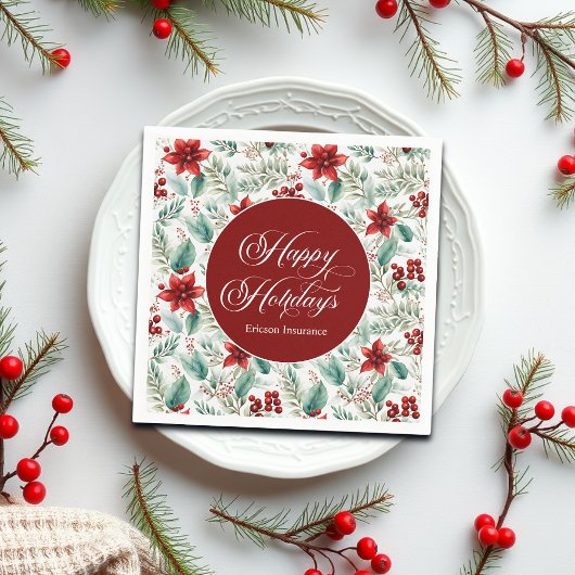 Corporate Christmas Party Greenery Poinsettia Serviette