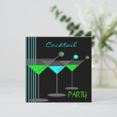Corporate Cocktail Party Drinks Martini Blau Grün Einladung (Stehend Vorderseite)