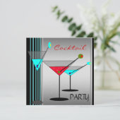 Corporate Cocktail Party Drinks Martini Blau Rot Einladung (Stehend Vorderseite)