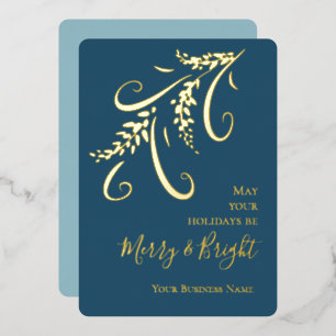 Corporate Elegant Blue Gold FoxTown Factory Stores Folien Feiertagskarte