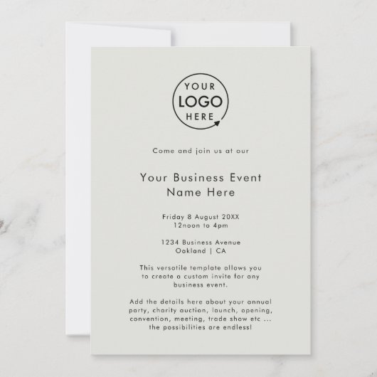 Corporate Event | Graues, modernes Minimalistische Einladung (Vorderseite)