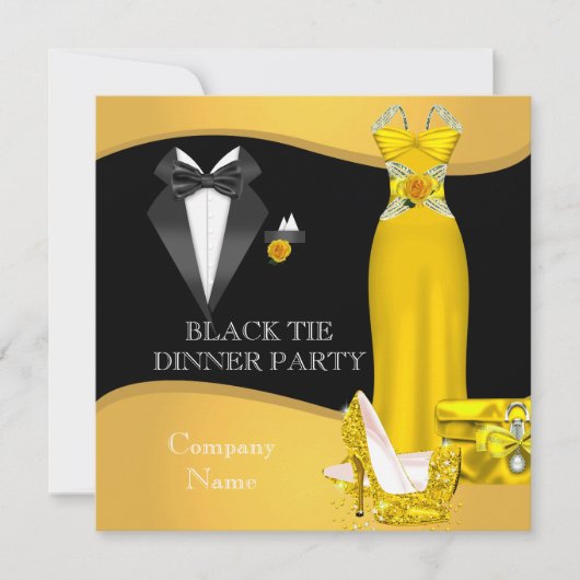 Corporate Formal Party Schwarze Krawatte Gelb Einladung (Vorderseite)
