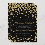 Corporate Fundraiser Dinner Gold Confetti Black Einladung (Vorne/Hinten)