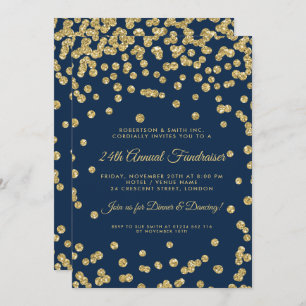 Corporate Fundraiser Dinner Gold Confetti Navy Blu Einladung