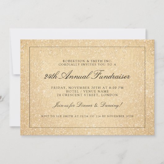 Corporate Fundraiser Gala Party Gold Glitzer Paint Einladung (Vorderseite)