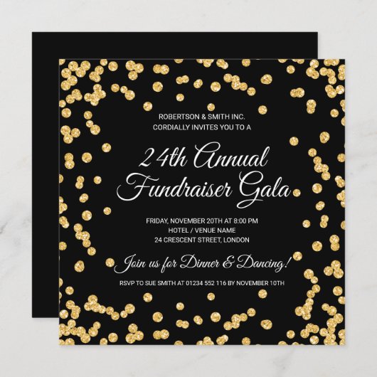 Corporate Fundraiser Gold Glitzer Confetti Black (Vorne/Hinten)