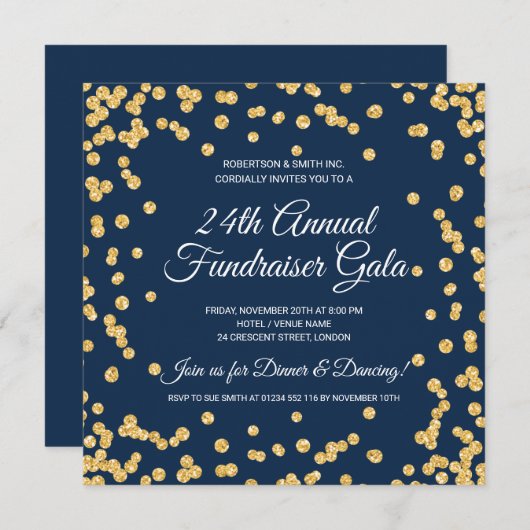Corporate Fundraiser Gold Glitzer Confetti Navy (Vorne/Hinten)