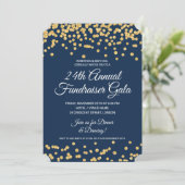 Corporate Fundraiser Gold Glitzer Confetti Navy Einladung (Stehend Vorderseite)