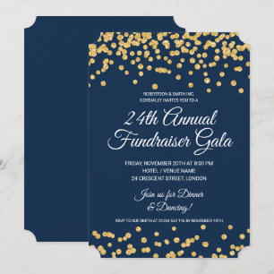 Corporate Fundraiser Gold Glitzer Confetti Navy Einladung