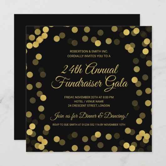 Corporate Fundraiser Gold Glitzer Dots Black (Vorne/Hinten)