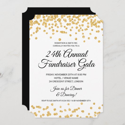 Corporate Fundraiser Party Gold Glitzer Confetti Einladung (Vorne/Hinten)