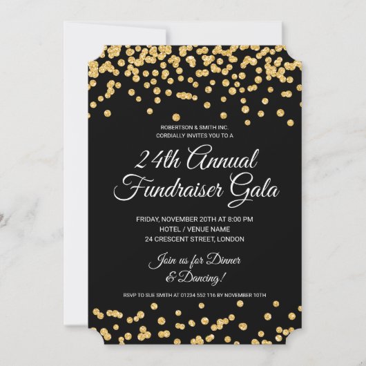 Corporate Fundraiser Party Gold Glitzer Confetti Einladung (Vorderseite)