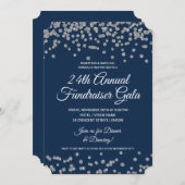 Corporate Fundraiser Silver Glitzer Confetti Navy Einladung (Vorne/Hinten)
