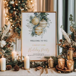 Corporate Gold Baubles Greenery Christmas Welcome Poster