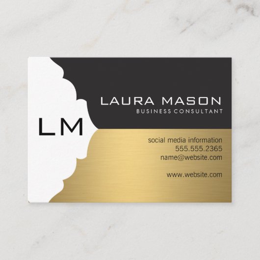Corporate Gold Black mit Monogramm Visitenkarte (Vorderseite)