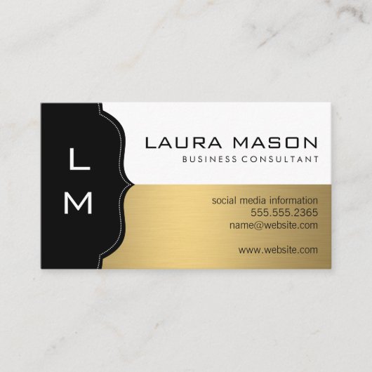 Corporate Gold Black mit Monogramm Visitenkarte (Vorderseite)
