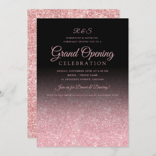 Corporate Grand Opening Rose Gold Glitzer Black  Einladung