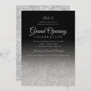 Corporate Grand Opening Silver Glam Glitzer Black Einladung