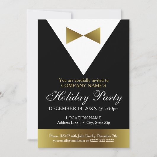 Corporate Holiday Party | Black and Gold Tuxedo Einladung (Vorderseite)