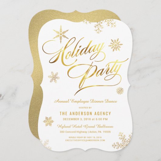 Corporate Holiday Party - Elegantes Gold Script Einladung (Vorne/Hinten)