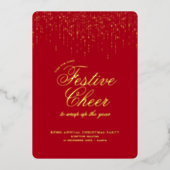 Corporate Holiday Party Festivals Cheer Red Gold Folieneinladung (Vorderseite)