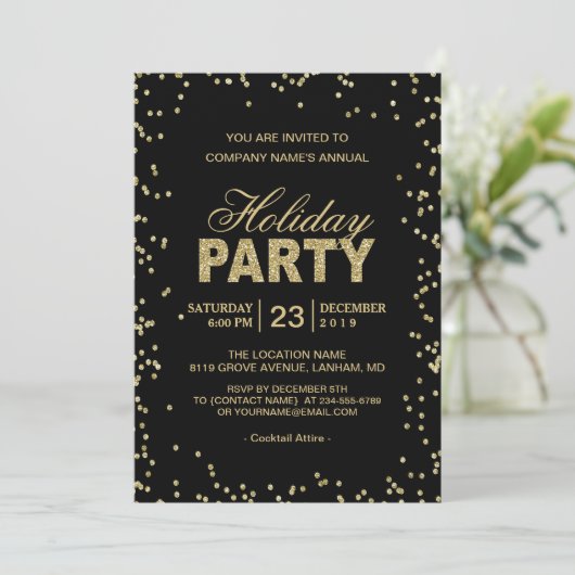 Corporate Holiday Party | Trendy Gold Glitzer Dots Einladung (Stehend Vorderseite)