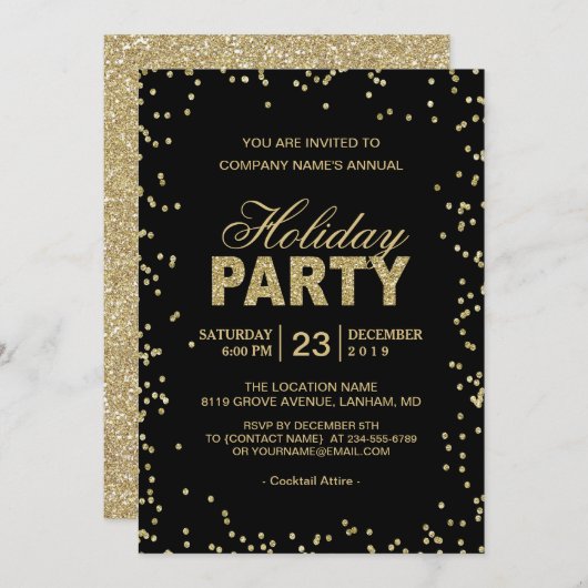 Corporate Holiday Party | Trendy Gold Glitzer Dots Einladung (Vorne/Hinten)