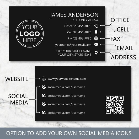 Corporate Logo Fax QR Code Professional Black Visitenkarte
