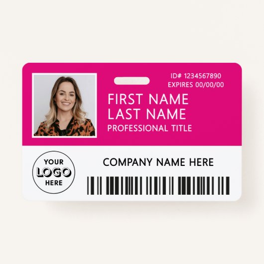 Corporate Logo Photo ID Barcode Hot Pink Name Ausweis (Vorderseite)