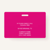 Corporate Logo Photo ID Barcode Hot Pink Name Ausweis (Rückseite)
