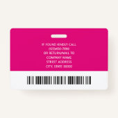Corporate Logo Photo ID Barcode Hot Pink Name Ausweis (Rückseite)