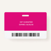Corporate Logo Photo ID Barcode Hot Pink Name Ausweis (Rückseite)