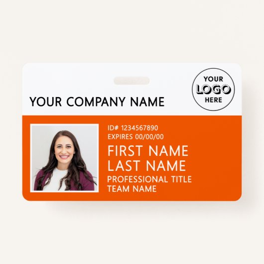 Corporate Logo Photo ID Barcode Orange Name Ausweis (Vorderseite)