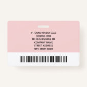Corporate Logo Photo ID Barcode Pink Name Ausweis (Rückseite)