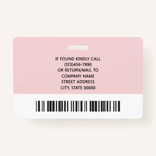 Corporate Logo Photo ID Barcode Pink Name Ausweis (Rückseite)
