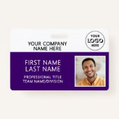Corporate Logo Photo ID Barcode Purple Name Ausweis (Vorderseite)