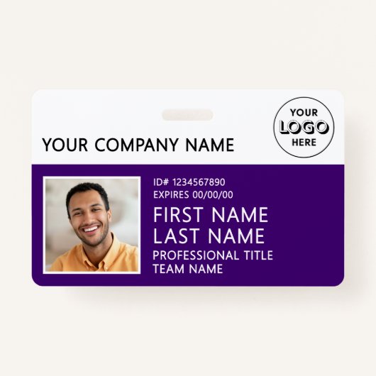 Corporate Logo Photo ID Barcode Purple Name Ausweis (Vorderseite)