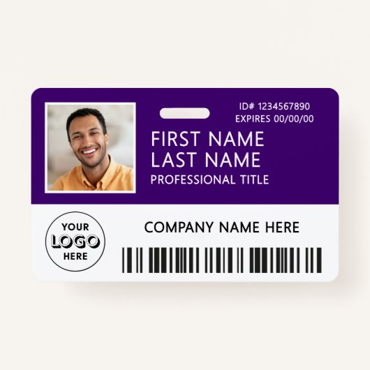 Corporate Logo Photo ID Barcode Purple Name Ausweis (Vorderseite)