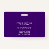 Corporate Logo Photo ID Barcode Purple Name Ausweis (Rückseite)