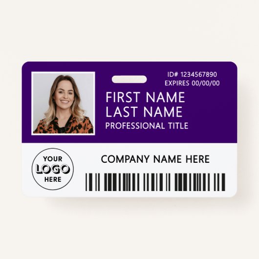 Corporate Logo Photo ID Barcode Purple Name Ausweis (Vorderseite)