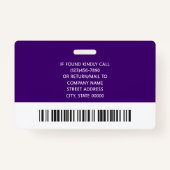 Corporate Logo Photo ID Barcode Purple Name Ausweis (Rückseite)