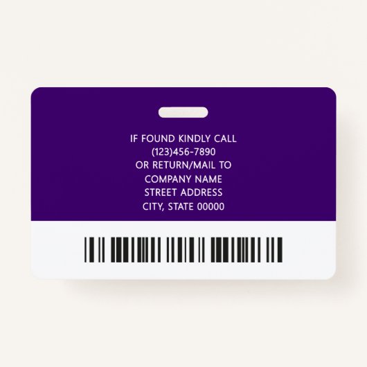 Corporate Logo Photo ID Barcode Purple Name Ausweis (Rückseite)