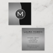 Corporate/Metallische Silber/Tonschiefermonogramm Quadratische Visitenkarte (Vorne/Hinten)