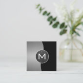 Corporate/Metallische Silber/Tonschiefermonogramm Quadratische Visitenkarte (Stehend Vorderseite)