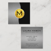 Corporate / Metallisches Silber / Gold Monogramm Quadratische Visitenkarte (Vorne/Hinten)