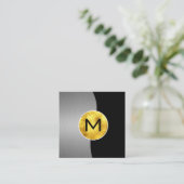 Corporate / Metallisches Silber / Gold Monogramm Quadratische Visitenkarte (Stehend Vorderseite)