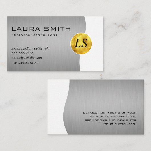 Corporate / Metallisches Silber / Gold Monogramm Visitenkarte (Vorne/Hinten)